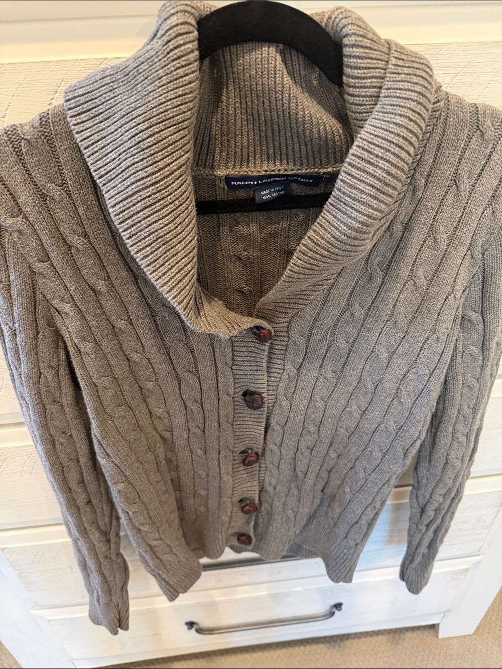 Ralph Lauren Gray Cable-Knit Shawl Collar Cardigan